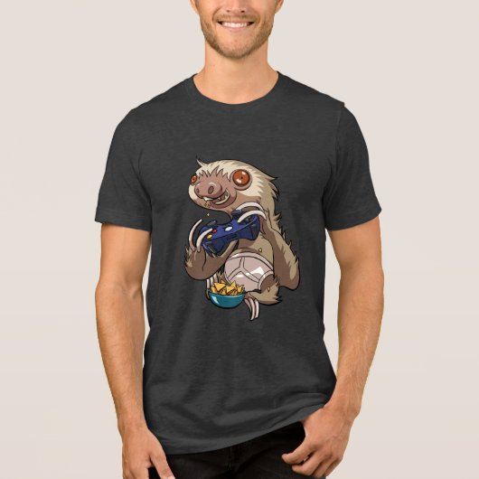 Funny Gamer Sloth Playing Console Games Cartoon Tri-Blend Shirt (Voorkant)