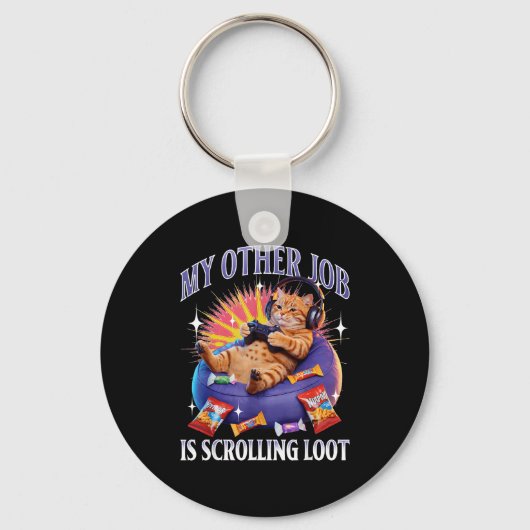 Funny Gaming Gamer Cat  Sleutelhanger (Voorkant)