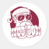 Funny Gangsta Santa Kersttijd Knuckle Tattoo Ronde Sticker (Voorkant)