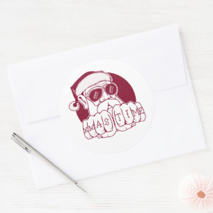 Funny Gangsta Santa Kersttijd Knuckle Tattoo Ronde Sticker