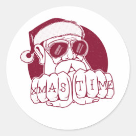 Funny Gangsta Santa Kersttijd Knuckle Tattoo Ronde Sticker