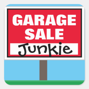 Funny Garage Sale Junkie Vierkante Sticker
