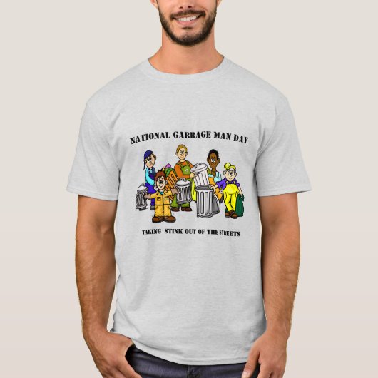 Funny Garbage Man Day T-shirt met veel werknemers (Voorkant)
