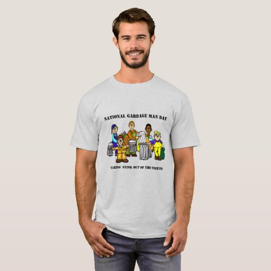 Funny Garbage Man Day T-shirt met veel werknemers (Voorkant volledig)