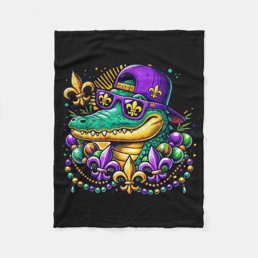 Funny Gator Mardi Gras  Fleece Deken (Voorkant)