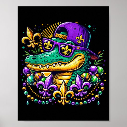 Funny Gator Mardi Gras  Poster (Voorkant)