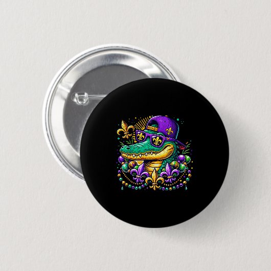 Funny Gator Mardi Gras  Ronde Button 5,7 Cm (Voorkant /achterkant)