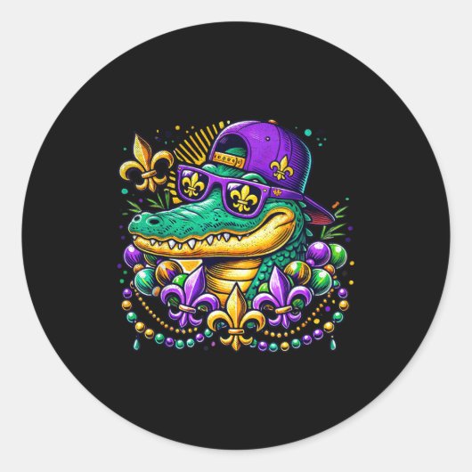 Funny Gator Mardi Gras Ronde Sticker (Voorkant)
