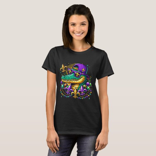 Funny Gator Mardi Gras T-shirt (Voorkant volledig)