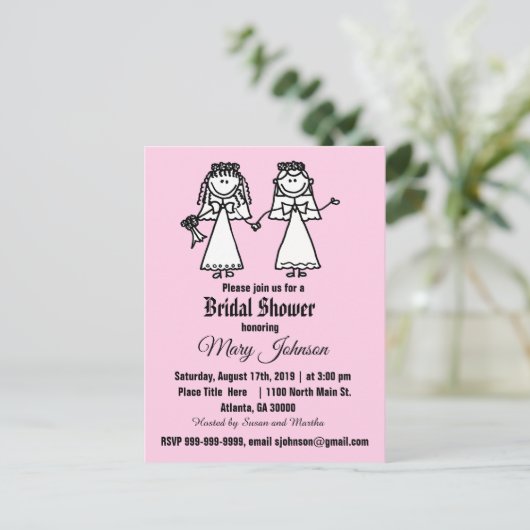Funny Gay Bride Wedding Shower Uitnodiging Briefkaart (Staand voorkant)