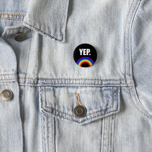Funny Gay Pride Flag Pin back Button (In situ)