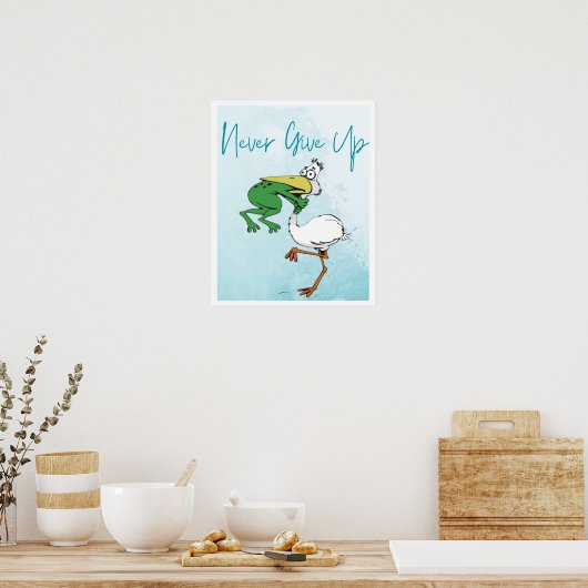 Funny geeft nooit op #Frog Choking Bird Poster (Keuken)