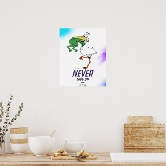 Funny geeft nooit op #Frog Choking Bird Poster (Keuken)