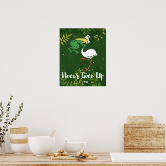 Funny geeft nooit op #Frog Choking Bird Poster (Keuken)