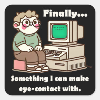 Funny Geek Cartoon – Nerd Humor Computer Lover Vierkante Sticker
