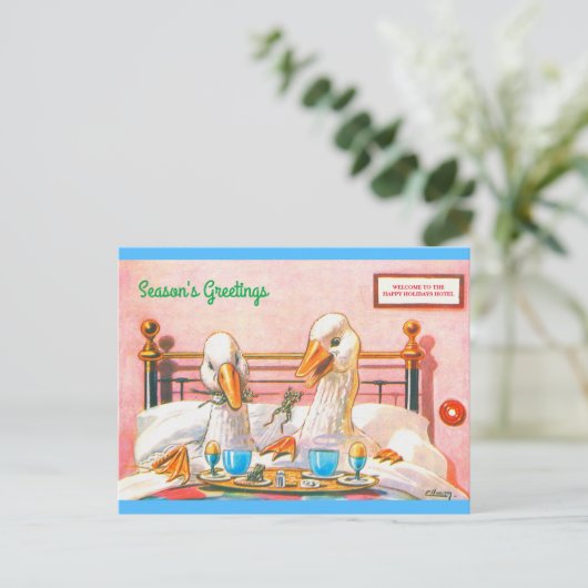 Funny Geese Breakfast in Bed Kerstmis 1908 copy Briefkaart (Staand voorkant)