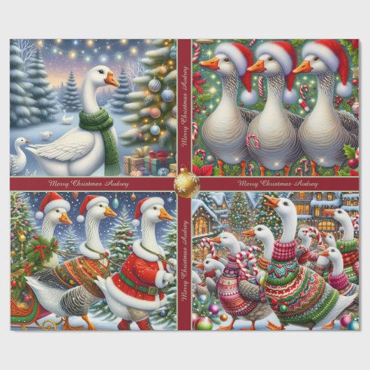 Funny Geese Christmas Wrapping Paper Cadeaupapier (Vlak)