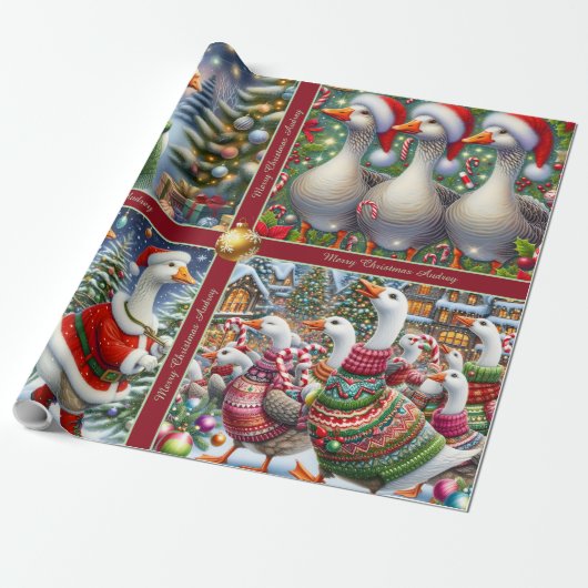 Funny Geese Christmas Wrapping Paper Cadeaupapier (Uitgerold)