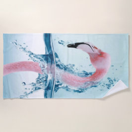 Funny Gekke Roze Flamingo neemt een druppel Strandlaken