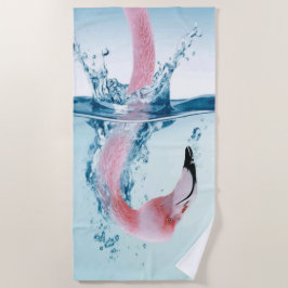 Funny Gekke Roze Flamingo neemt een druppel Strandlaken