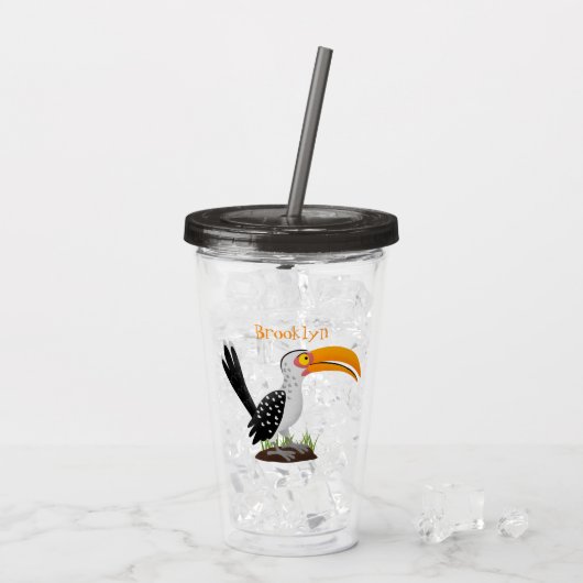 Funny gele paardenvogel cartoon acryl drinkbeker (Achterkant ijs)