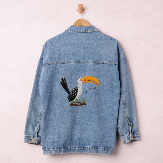 Funny gele paardenvogel cartoon denim jacket (Hangar)