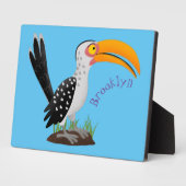 Funny gele paardenvogel cartoon fotoplaat (Zijkant)