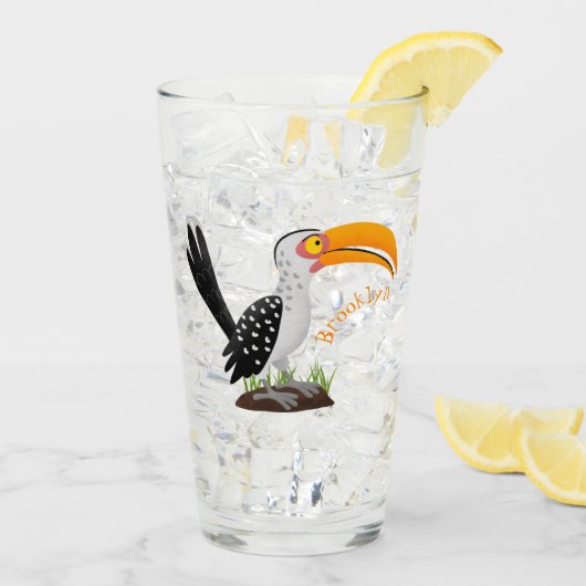 Funny gele paardenvogel cartoon glas (Achterkant ijs)