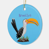 Funny gele paardenvogel cartoon keramisch ornament (Links)