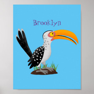 Funny gele paardenvogel cartoon poster