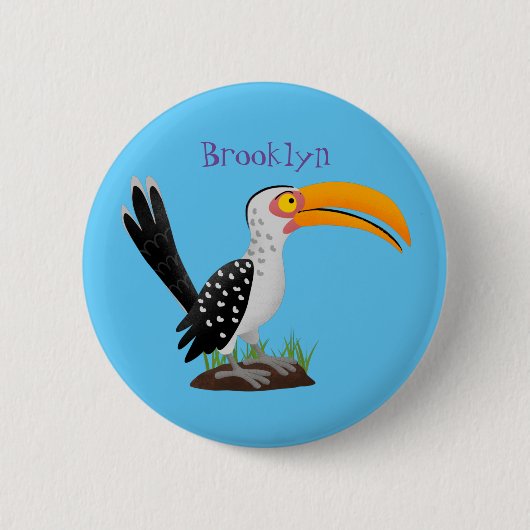 Funny gele paardenvogel cartoon ronde button 5,7 cm (Voorkant)