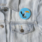 Funny gele paardenvogel cartoon ronde button 5,7 cm (In situ)