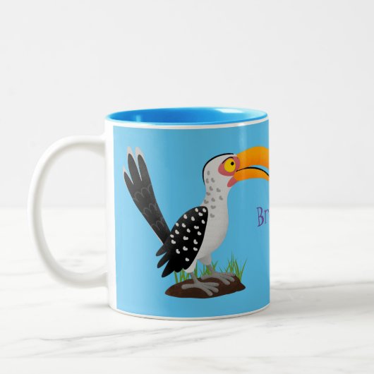 Funny gele paardenvogel cartoon tweekleurige koffiemok (Links)