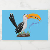 Funny gele paardenvogel cartoon voedselcontainer etiket (Enkel label)