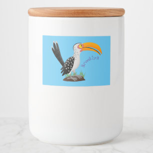 Funny gele paardenvogel cartoon voedselcontainer etiket