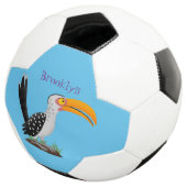 Funny gele paardenvogel cartoon voetbal (Drie kwart)