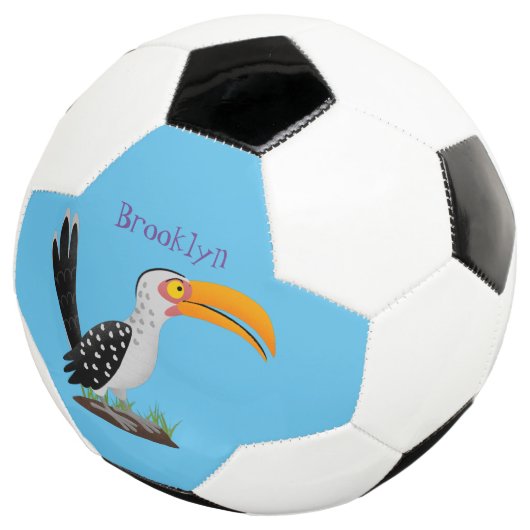 Funny gele paardenvogel cartoon voetbal (Drie kwart)