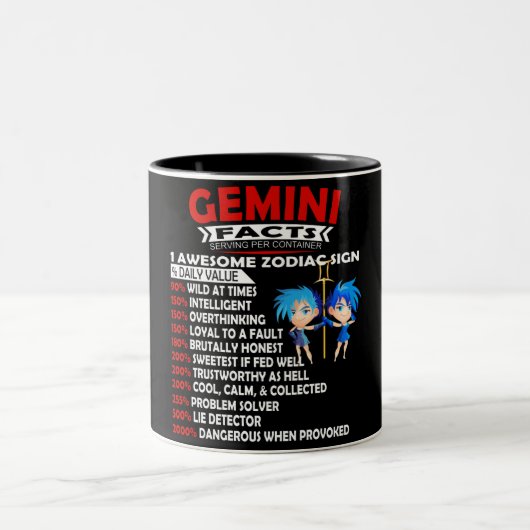 Funny Gemini Zodiac Sign Nutrition Facts Two-Tone Tweekleurige Koffiemok (Center)