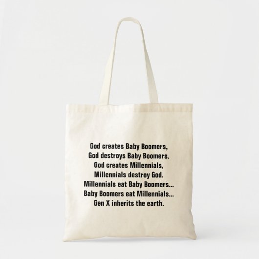 Funny Generation X Baby Boomer Millennial Joke Tote Bag (Voorkant)