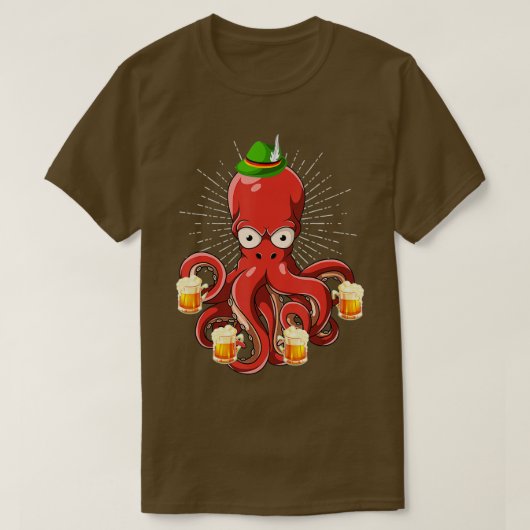 Funny German Lederhosen Octopus Beer Drinker Oktob T-shirt (Design voorkant)