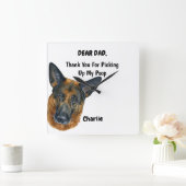 Funny German Shepherd Dad Waterverf Canine Art Vierkante Klok (Huis)