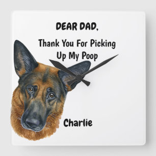 Funny German Shepherd Dad Waterverf Canine Art Vierkante Klok