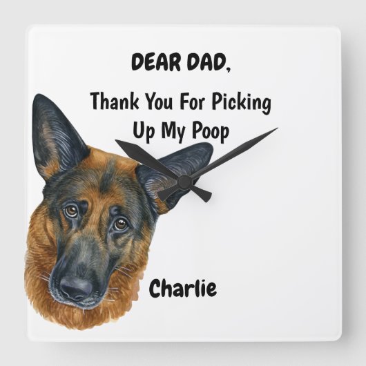 Funny German Shepherd Dad Waterverf Canine Art Vierkante Klok (Voorkant)