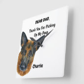 Funny German Shepherd Dad Waterverf Canine Art Vierkante Klok (Hoek)