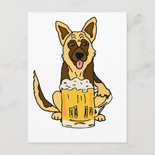 Funny German Shepherd Dog Drink Beer Art Briefkaart (Voorkant)