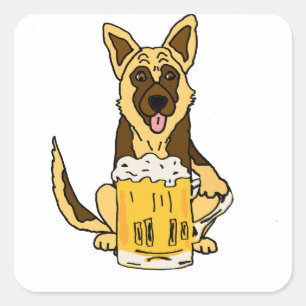 Funny German Shepherd Dog Drink Beer Art Vierkante Sticker