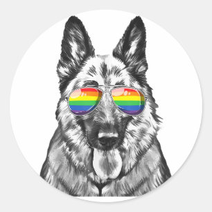 Funny German shepherd Dog Gay Pride Flag Sunglasse Ronde Sticker