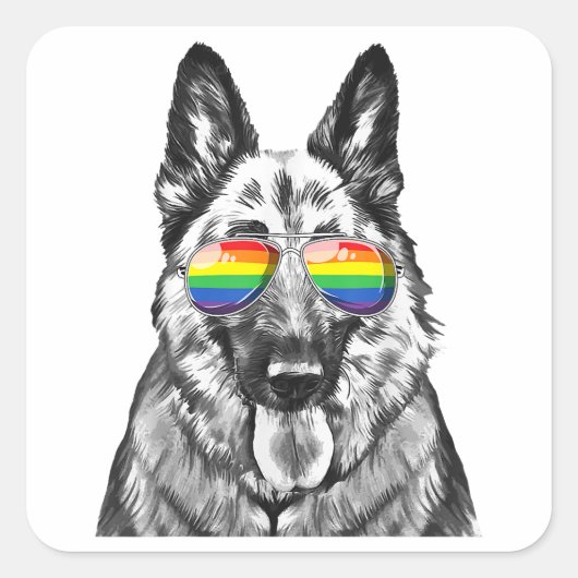 Funny German shepherd Dog Gay Pride Flag Sunglasse Vierkante Sticker (Voorkant)