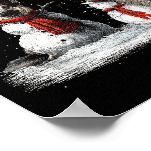 Funny German Shepherd Dog In The Snow Tree Christm Poster (Hoek)