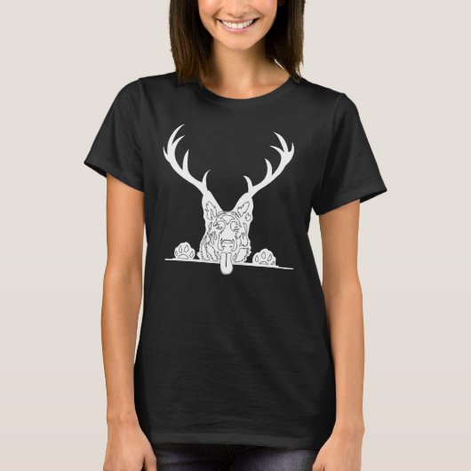 Funny German Shepherd Dog Kerstrenindeer Antle T-shirt (Voorkant)